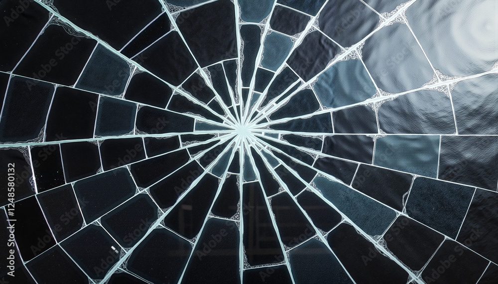 Fototapeta premium Shattered glass with intricate web patterns