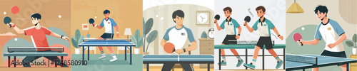 vector young man playing table tennis