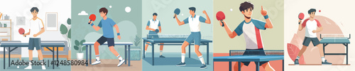 vector young man playing table tennis