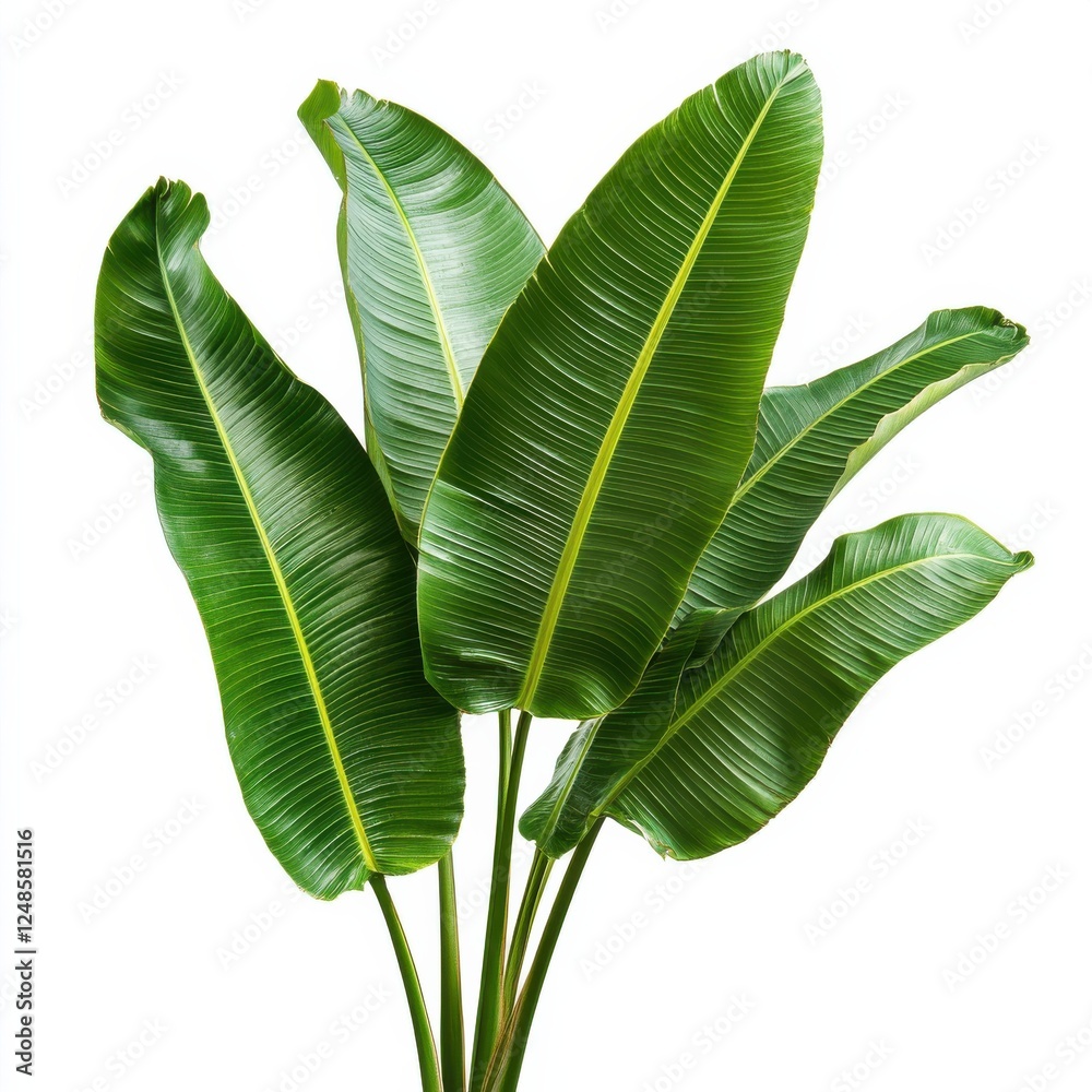 Fototapeta premium Lush Bold Green Banana Palm Leaves with Elongated Curves