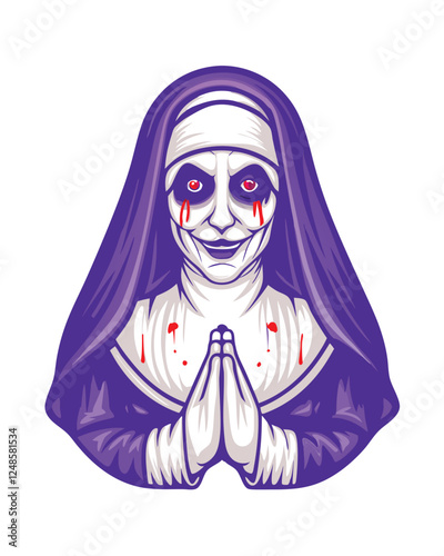 A terrifying possessed nun, dark hollow eyes, unsettling smile, demonic presence, tattered habit.  Unsure what the 'uns (3)' refers to - requires artistic interpretation.