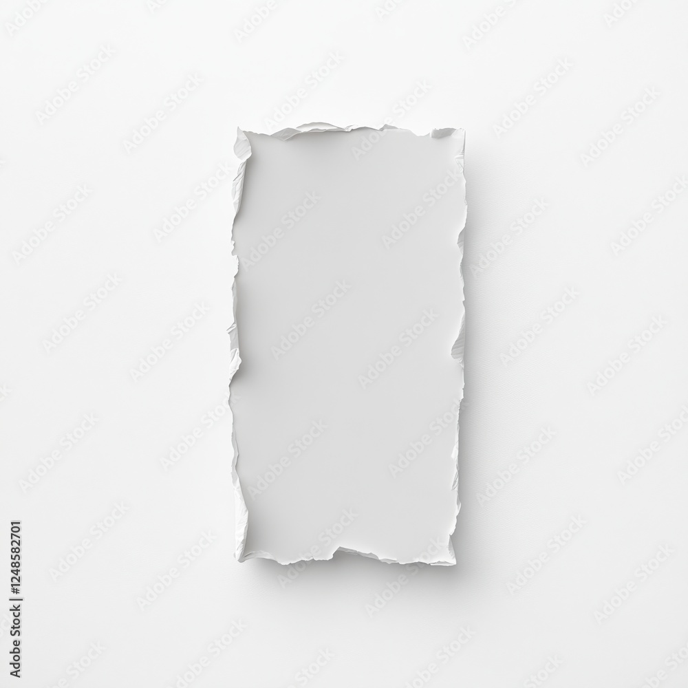 Minimalist Design with Single Torn Paper Piece on White Background Minimalist Design with Single Torn Paper Piece on White Background