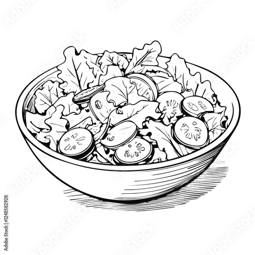 Salad Food Meal Menu Dish Delicious Cuisine Eat Sketch Style
