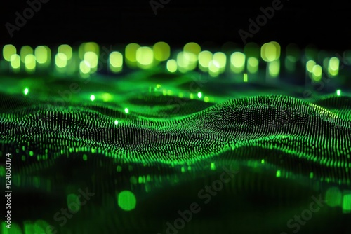Obraz na płótnie abstract digital landscape of flowing binary code creating geometric patterns, neon green matrix elements on black background w salonie