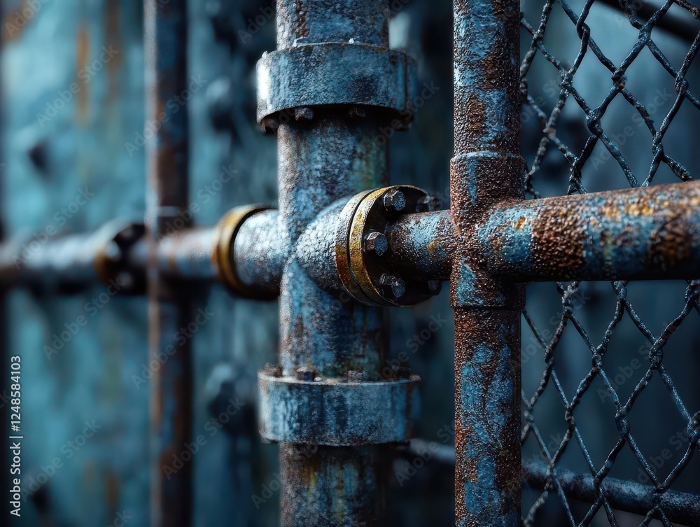 Industrial Plant Pipeline System, Close-Up of Pipe Racks in Petroleum or Chemical Facility Industrial Plant Pipeline System, Close-Up of Pipe Racks in Petroleum or Chemical Facility