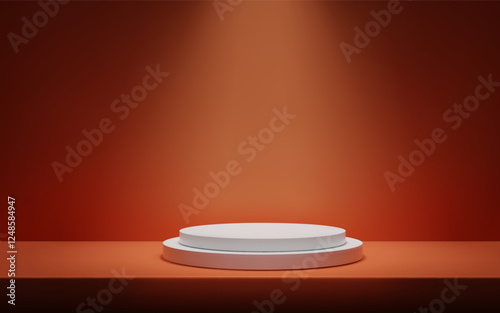 3D Minimalistic orange coral background with a podium Studio scene with platform for product presentation