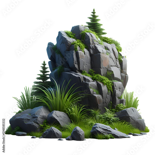 rock in the forest on a white background