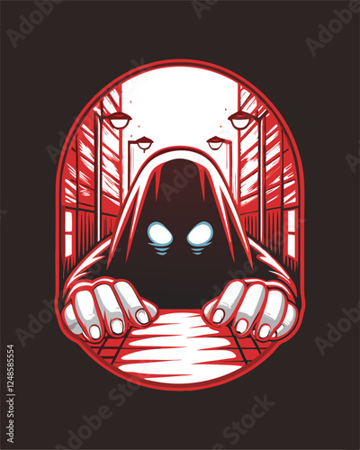 A shadowy, elongated-fingered figure stealthily creeping in the darkness; eerie, mysterious, horror vibe.