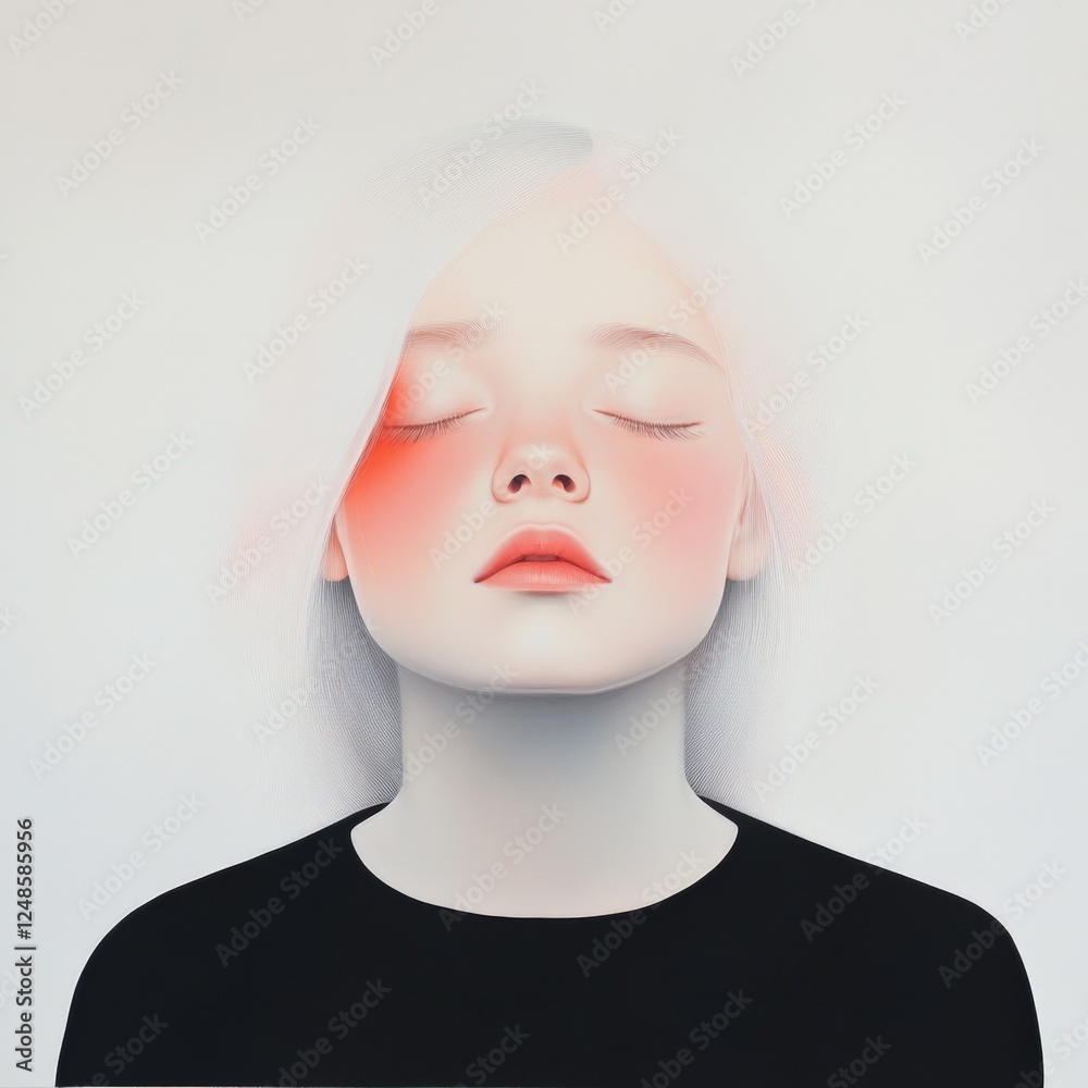 portrait of a girl with eyes closed and red cheeks in a white background portrait of a girl with eyes closed and red cheeks in a white background