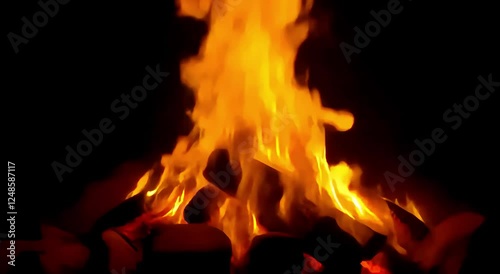 campfire near the camp at night