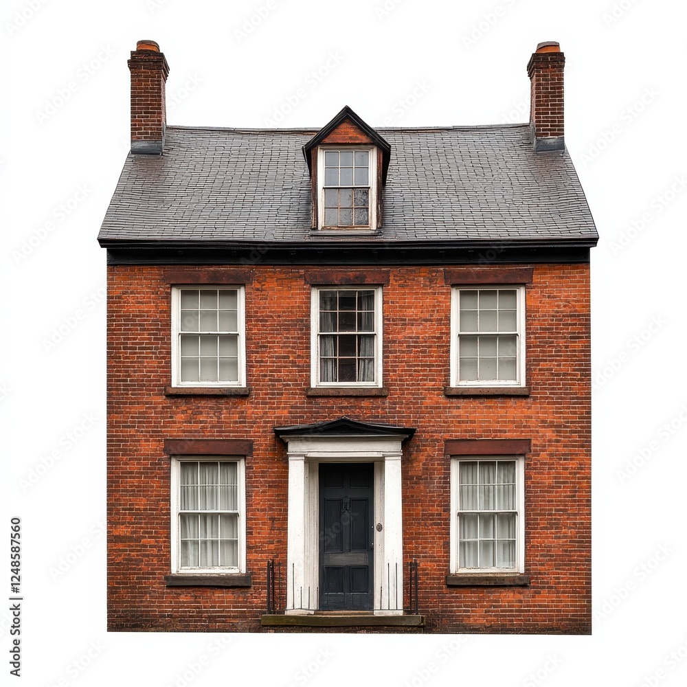 Traditional Two-Story Brick House with Classic Windows and Roof
