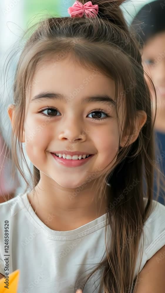 Joyful Smiling Girl Holding Origami in Class with Friends Joyful Smiling Girl Holding Origami in Class with Friends