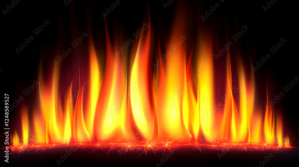 Naklejka premium Fiery flames burning brightly, dark background