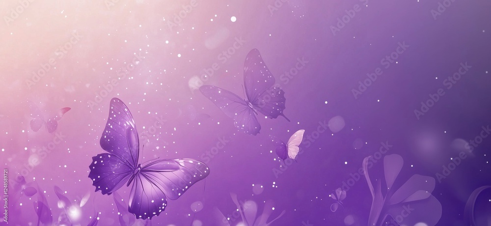 custom made wallpaper toronto digitalPurple butterflies in dreamy background with soft light and sparkles, copy space for text