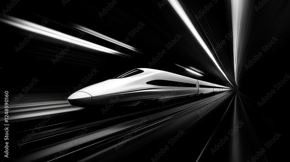 Fototapeta premium High-speed train entering a dark tunnel with motion blur