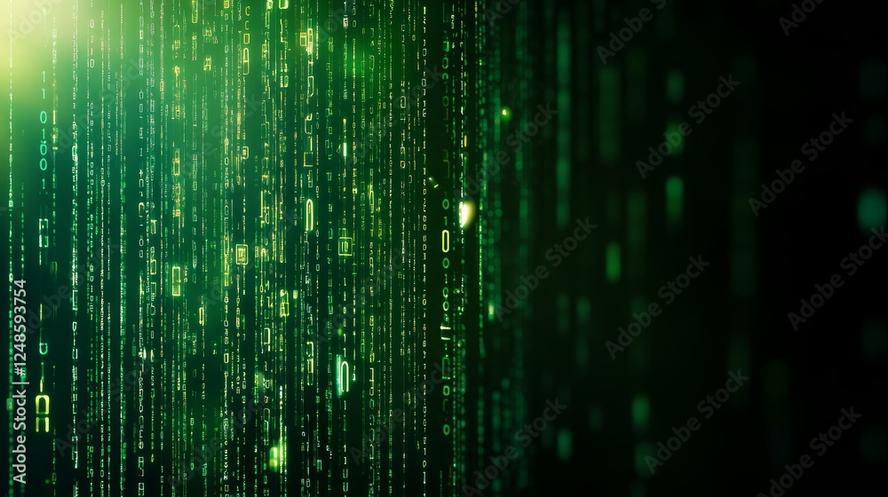 Abstract green digital matrix background with cascading binary code, symbolizing technology and data Abstract green digital matrix background with cascading binary code, symbolizing technology and data
