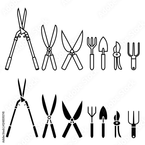 Garden shears icon vector set. Garden tool illustration sign collection. Tool symbol or logo.