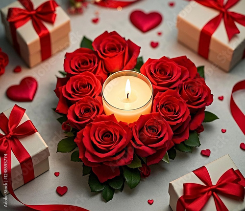 gift box with red ribbon and rose