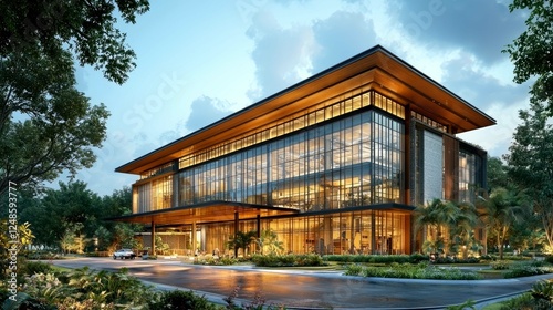 Modern Architectural Masterpiece: Stunning Contemporary Office Building at Dusk