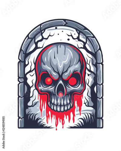 Render a terrifying skull with intensely glowing red eyes, surrounded by swirling, dark energy.  High detail, dramatic lighting.