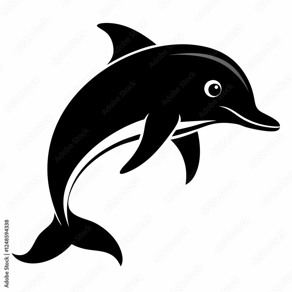 Obraz premium Dolphin vector black art animal silhouette on a white background.