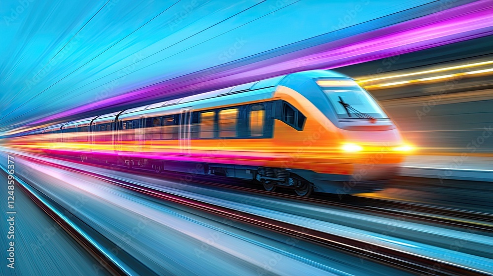 Fototapeta premium High-Speed Train in Motion: A Dynamic Journey Through the Night