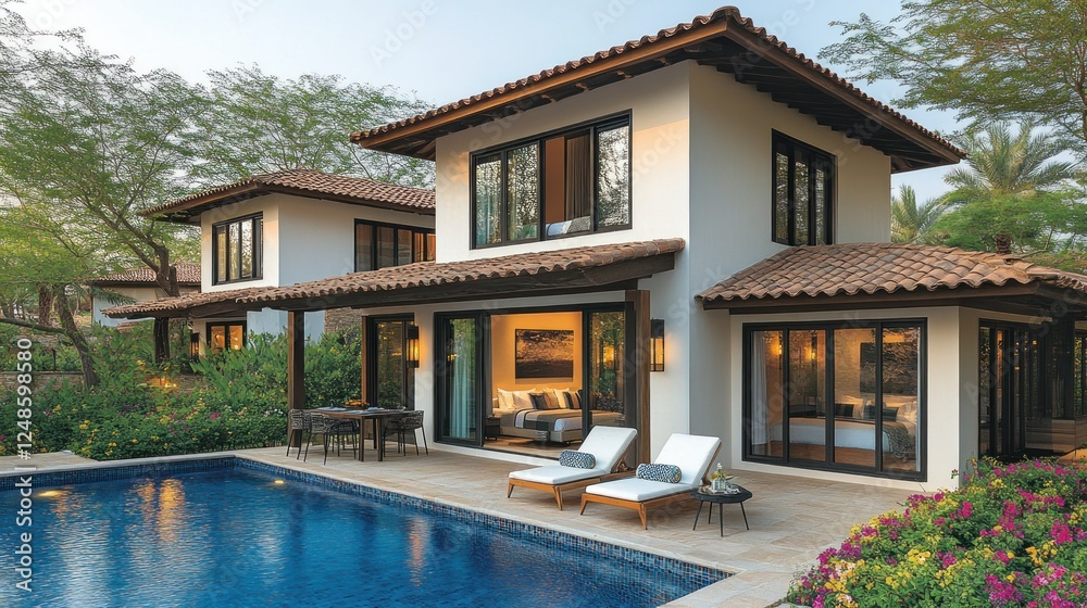 Fototapeta premium Luxury Villa with Private Pool: Oasis of Tranquility
