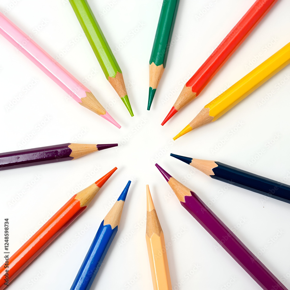 a beautiful and the colorful pencils isolated on the white background