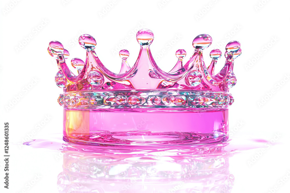 Pink crystal crown with glossy refraction, the reflection on the water surface A delicate and elegant crown's details.