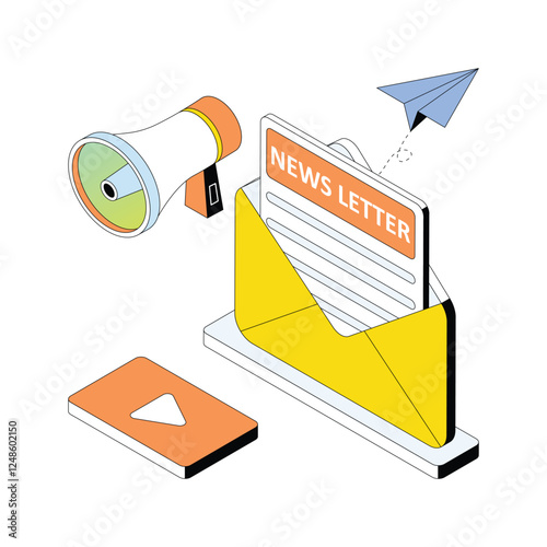 News Letter vector Gradient isometric Style illustration. Eps 10 File