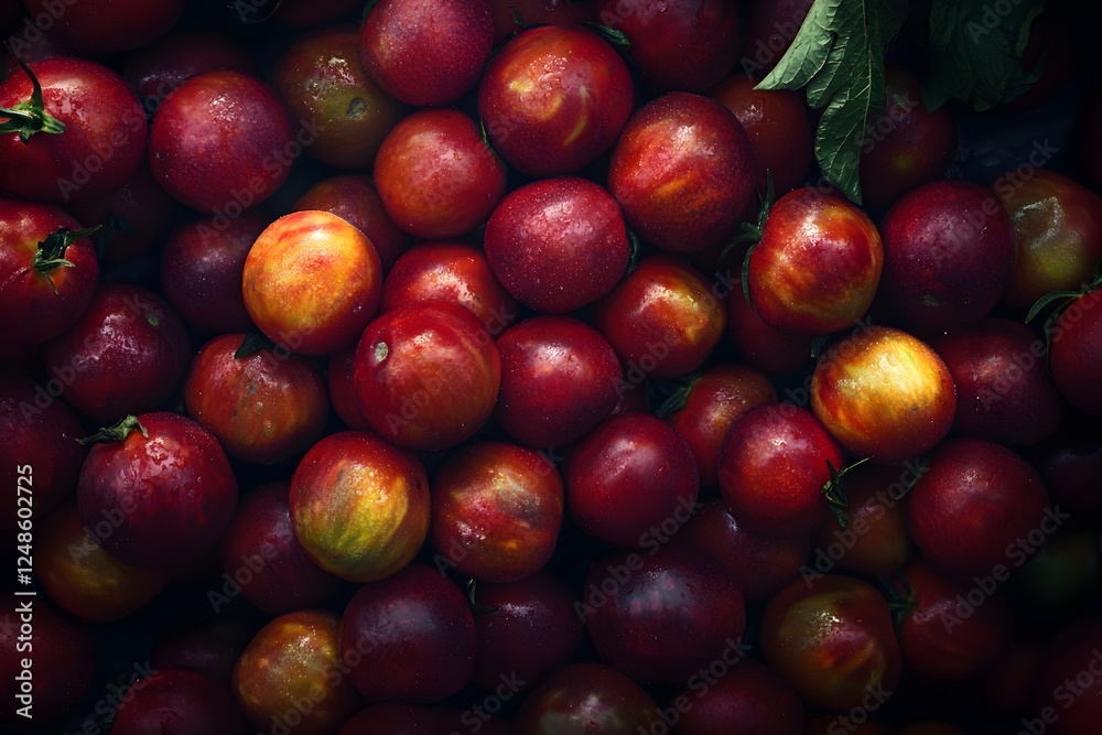 Fresh red tomatoes market stall close-up Fresh red tomatoes market stall close-up
