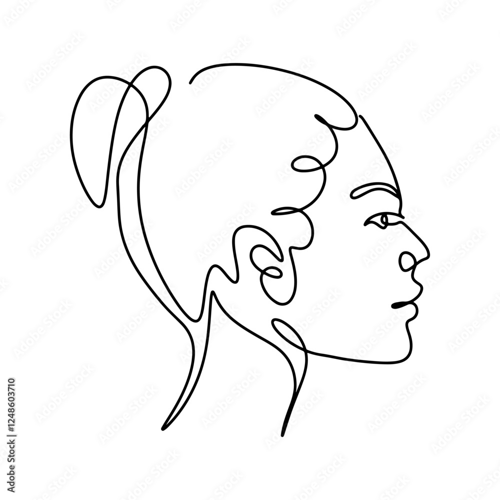 Vector illustration. One line drawing. A woman's face in profile. Vector illustration. One line drawing. A woman's face in profile.