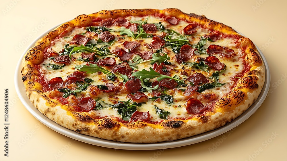 Delicious Pepperoni Spinach Pizza with Arugula Delicious Pepperoni Spinach Pizza with Arugula