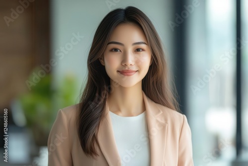 confident young asian entrepreneur in modern office setting, natural lighting, minimalist background, professional attire, genuine warm smile Free Download confident young asian entrepreneur in modern office setting, natural lighting, minimalist background, professional attire, genuine warm smile - GFXLoad