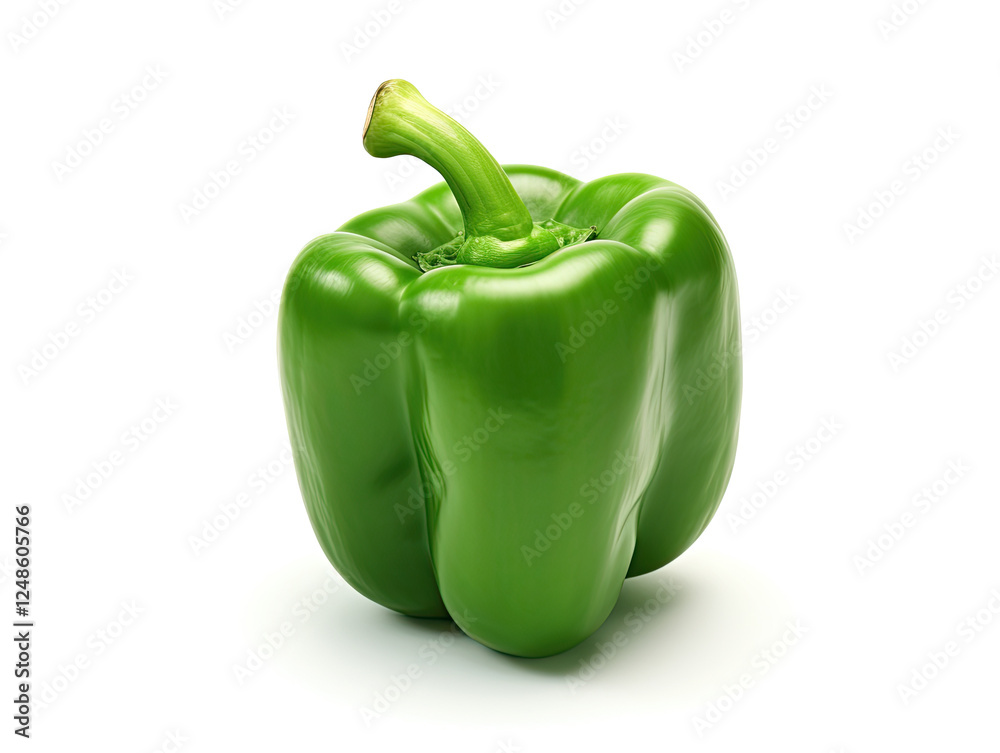 Vibrant Green Bell Pepper on White Background