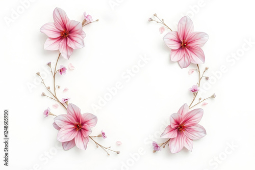 Wallpaper Mural 3D Illustration of Soft Pink Flowers Arranged in a Frame on White Background – Elegant Floral Decor Torontodigital.ca