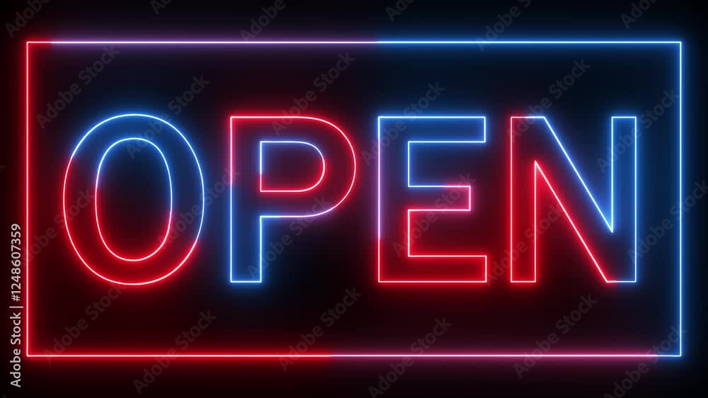 open text icon animation neon glowing red blue color shop store banner text letter template signboard sign symbol on black background open text icon animation neon glowing red blue color shop store banner text letter template signboard sign symbol on black background