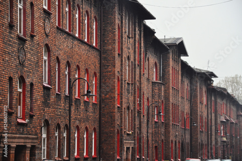 Old red brick buildings in the old town of Katowice Nikiszowiec