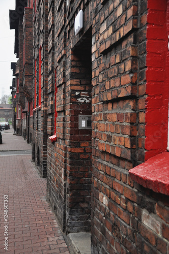 Old red brick buildings in the old town of Katowice Nikiszowiec