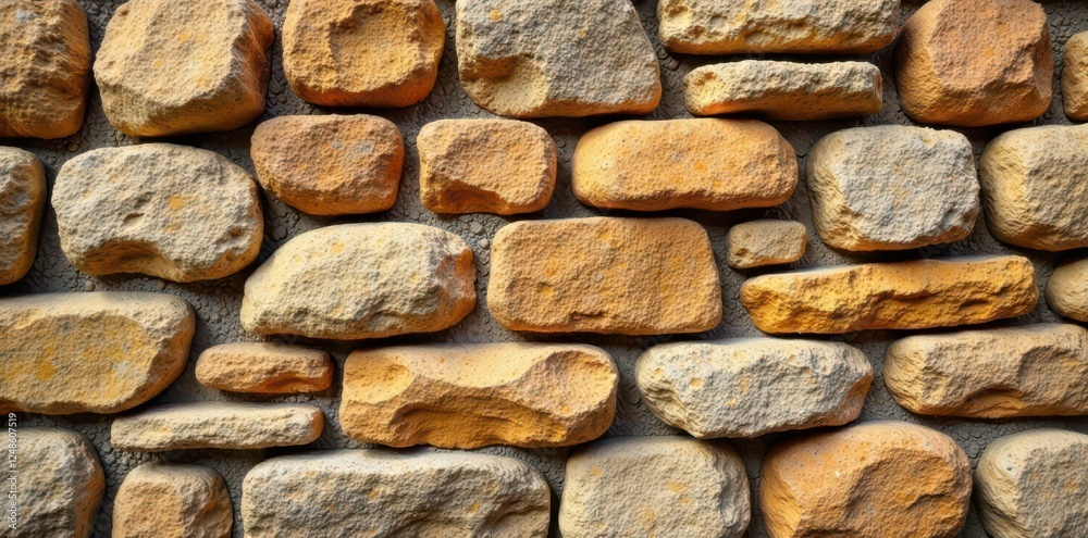 Dry stacked stone wall, varied shapes & sizes, warm tones, earthy, wall, stacked Dry stacked stone wall, varied shapes & sizes, warm tones, earthy, wall, stacked