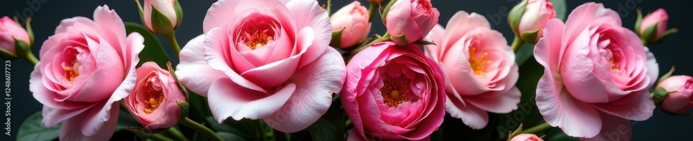 Elegant peony roses and lisianthus flowers arranged in a ornate floral bouquet, baroque style, garden flowers, wildflowers Elegant peony roses and lisianthus flowers arranged in a ornate floral bouquet, baroque style, garden flowers, wildflowers