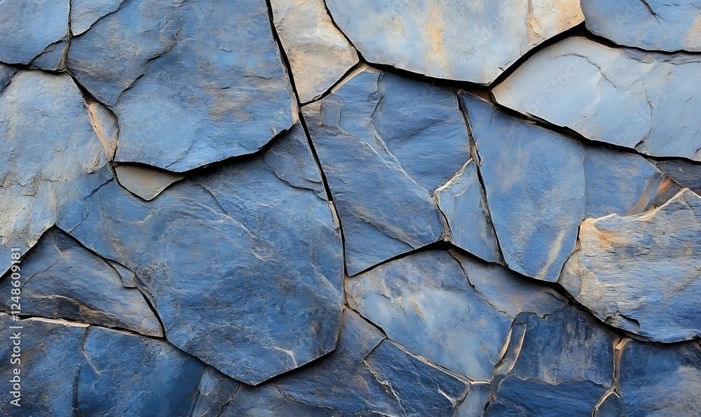 Fototapeta premium Fragmented Blue Slate Rock Formation with Angular Pattern Details