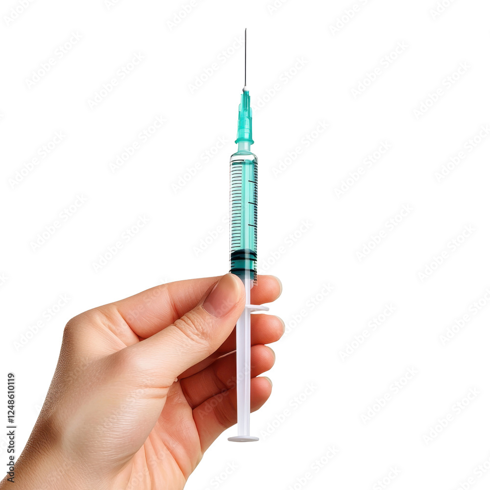Hand Holding a Syringe with a Needle Ready for Medical Use Hand Holding a Syringe with a Needle Ready for Medical Use