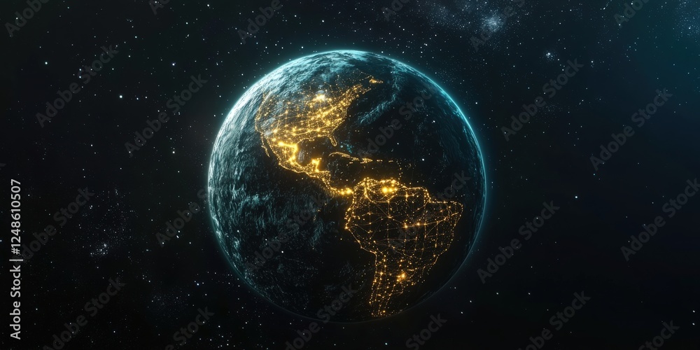 Obraz premium An incredible view of the earth as seen from space, against a black background
