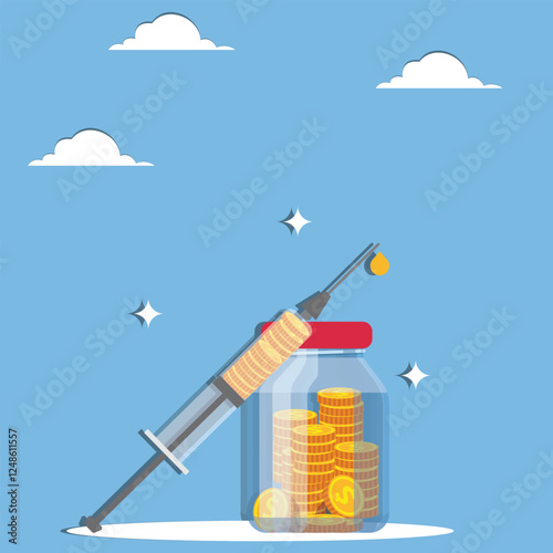 Health care costs, economic stimulus, financial crisis, monetary policy, syringes filled with gold coins vs. pill bottles filled with gold coins