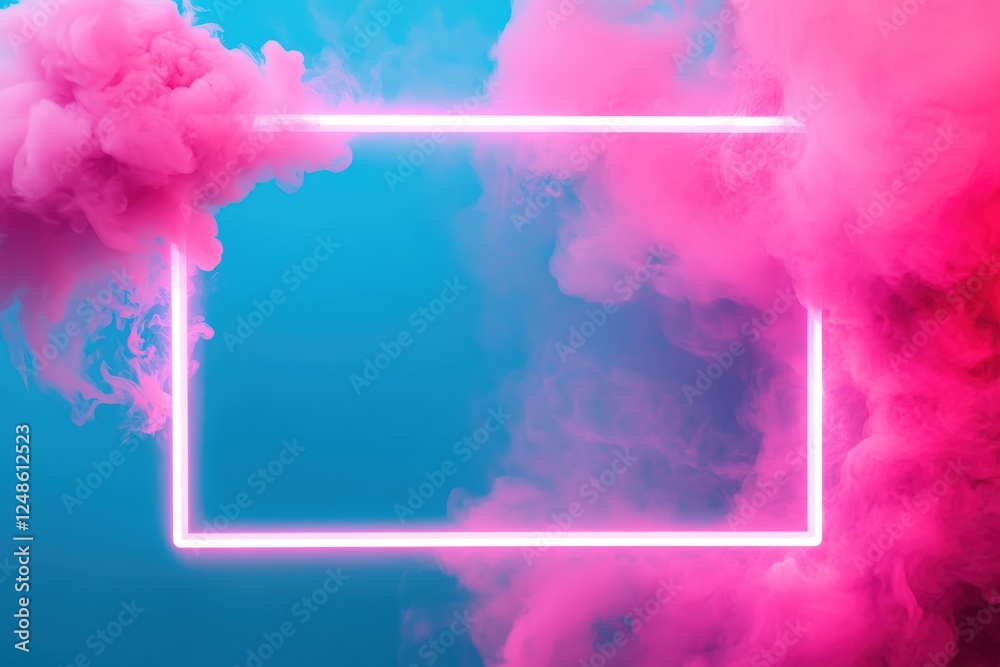 Naklejka premium In the center of a cloudy sky, there exists a vibrant neon frame