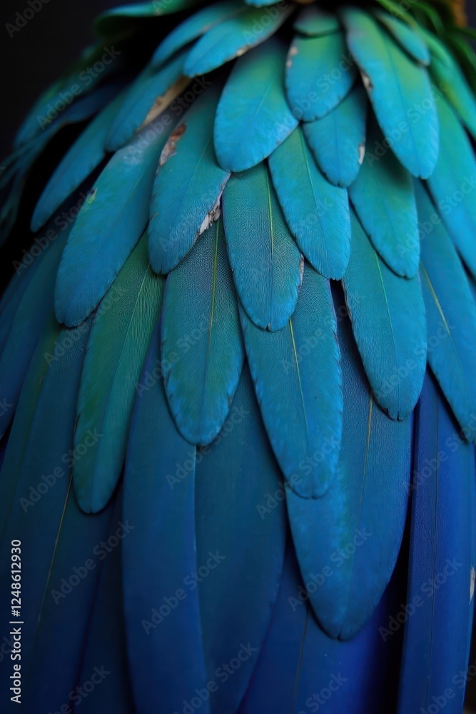 Obraz premium Intricate blue parrot feather details, exotic surface texture, macro, image, shine