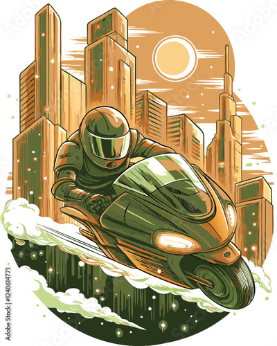 Design a futuristic hover bike racer, sleek and aerodynamic, for a high-speed competition.  Include vibrant, glowing details.