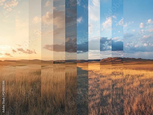 A time lapse of a rural landscape showing the changing light and sky over the fields