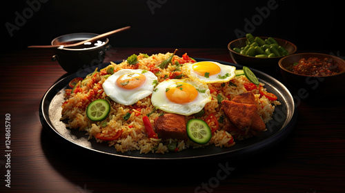 Savory Fried Rice with Sunny-Side Up Eggs and Fresh Vegetables